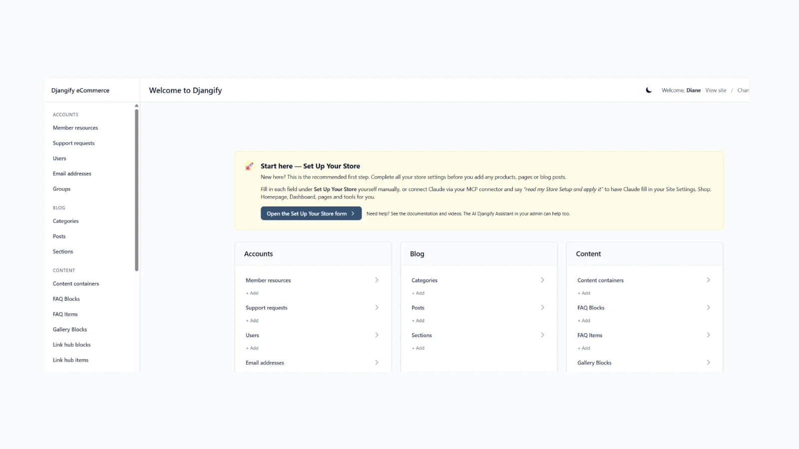 Djangify Now Has a Shop Setup Wizard: Fill In a Form, Then Let Claude Build the Rest